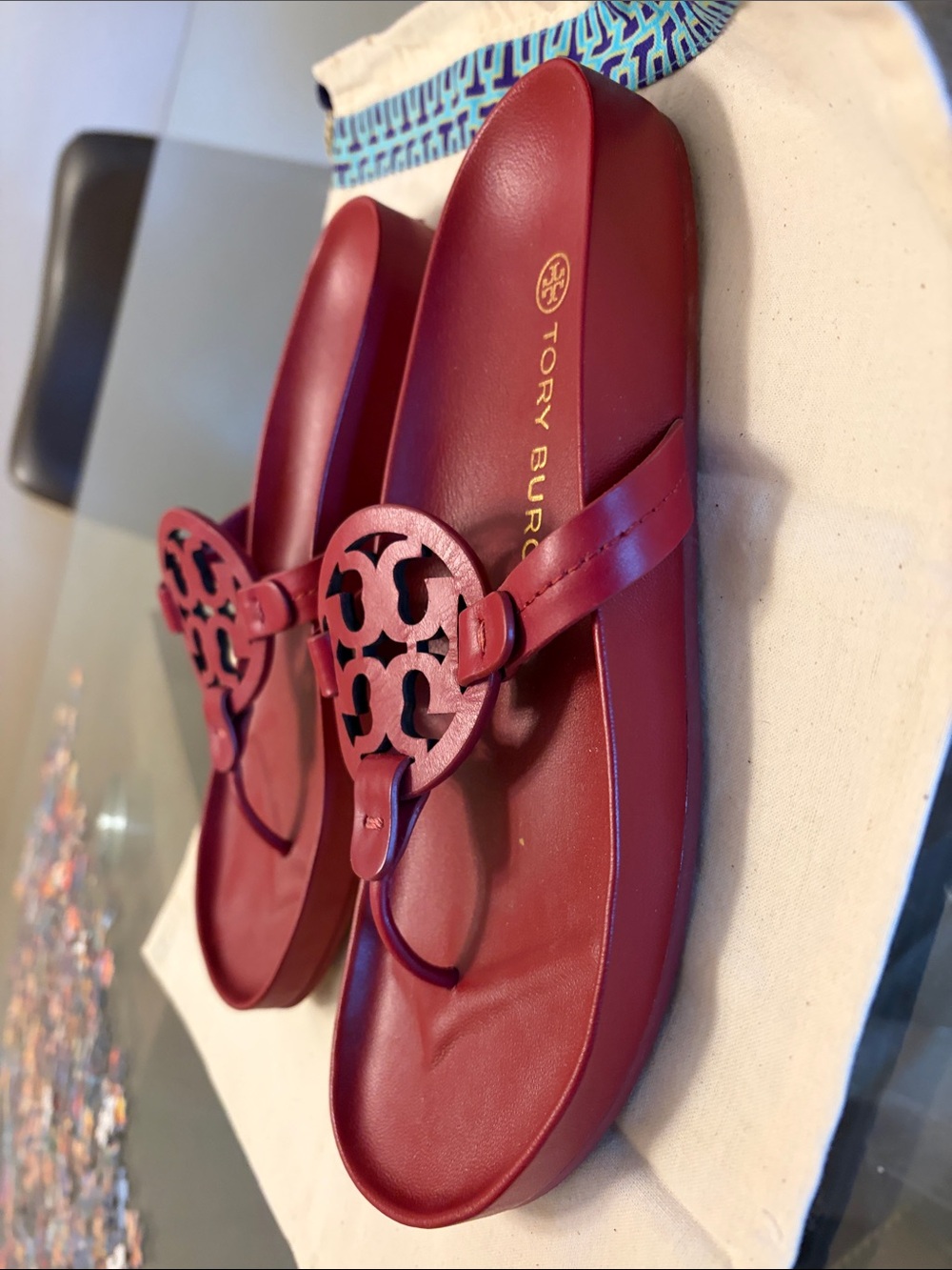 Tory Burch Miller Cloud Leather Logo Sandals - Picture 5 of 6